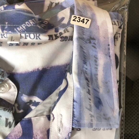 SER.O.YA Top Button Up Long Sleeve Resortwear Retro Graphic Print Blue Large - Picture 6 of 6